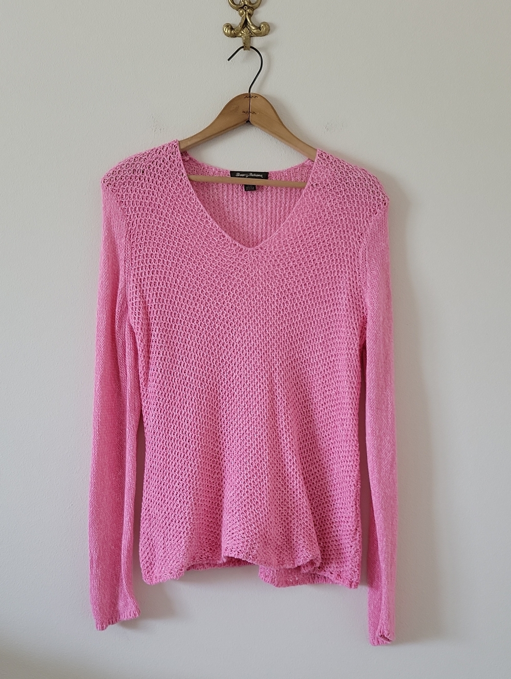 Tommy Bahama Pink Vneck Linen Cotton Sweater Size Large